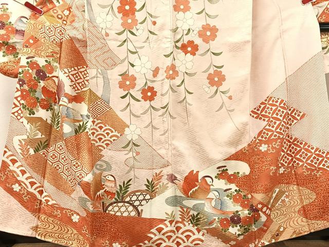 平和屋着物●豪華振袖　駒刺繍　鴛鴦枝垂れ花文　金彩　正絹　逸品　CABN3169vp