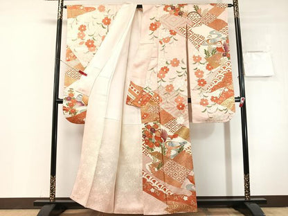 平和屋着物●豪華振袖　駒刺繍　鴛鴦枝垂れ花文　金彩　正絹　逸品　CABN3169vp