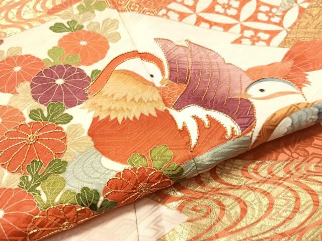 平和屋着物●豪華振袖　駒刺繍　鴛鴦枝垂れ花文　金彩　正絹　逸品　CABN3169vp
