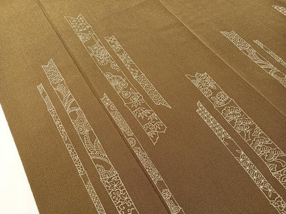 平和屋着物●訪問着　松竹梅竹並び　鬼しぼ縮緬　鶯茶色　正絹　逸品　CABN3172vp