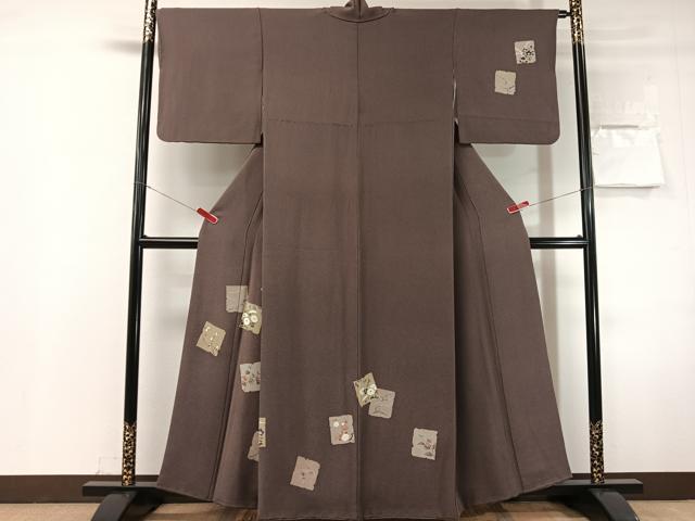 平和屋着物●訪問着　駒刺繍　破れ色紙花文　金彩　鬼しぼ縮緬　正絹　逸品　CABN3174vp