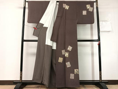 平和屋着物●訪問着　駒刺繍　破れ色紙花文　金彩　鬼しぼ縮緬　正絹　逸品　CABN3174vp