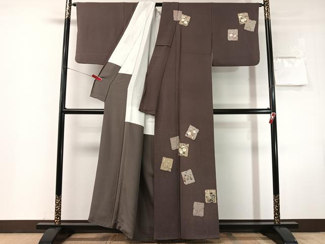 平和屋着物●訪問着　駒刺繍　破れ色紙花文　金彩　鬼しぼ縮緬　正絹　逸品　CABN3174vp