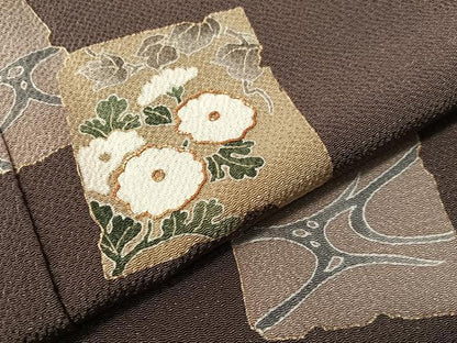 平和屋着物●訪問着　駒刺繍　破れ色紙花文　金彩　鬼しぼ縮緬　正絹　逸品　CABN3174vp