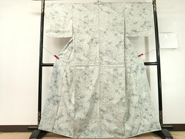 平和屋着物●上質な小紋　紬地　草花文　正絹　逸品　CABN3178vp