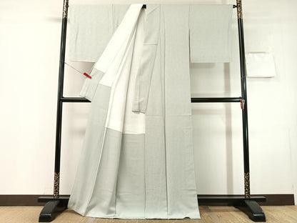 平和屋着物●上質な色無地　草花地紋　藍白色　正絹　逸品　未使用　CABN3181vp