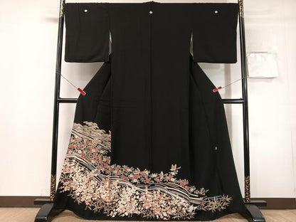 平和屋着物●豪華黒留袖　友禅　作家物　松竹梅鳥文　正絹　逸品　CABN3186vp