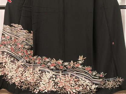 平和屋着物●豪華黒留袖　友禅　作家物　松竹梅鳥文　正絹　逸品　CABN3186vp