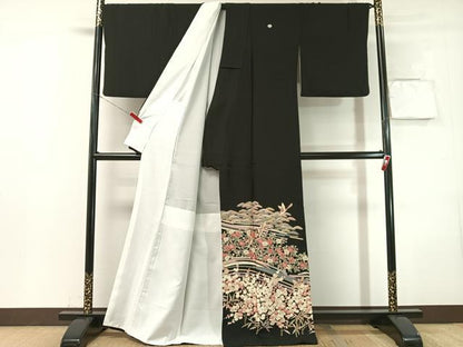 平和屋着物●豪華黒留袖　友禅　作家物　松竹梅鳥文　正絹　逸品　CABN3186vp