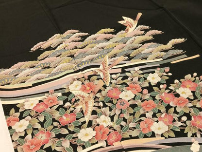 平和屋着物●豪華黒留袖　友禅　作家物　松竹梅鳥文　正絹　逸品　CABN3186vp