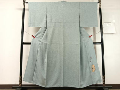 平和屋着物●螺鈿作家　甲斐泰造　色無地　花唐草地紋　秘色色　正絹　逸品　CABN3192vp