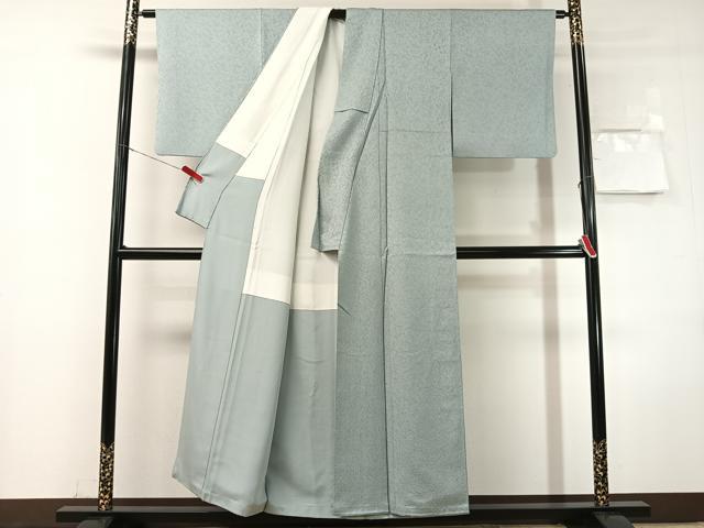 平和屋着物●螺鈿作家　甲斐泰造　色無地　花唐草地紋　秘色色　正絹　逸品　CABN3192vp