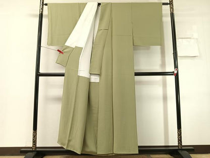 平和屋着物●本草木染作家　圓啓　色無地　鶸茶色　正絹　逸品　CABN3195vp