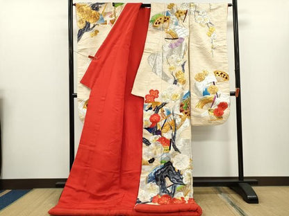 平和屋本店●色打掛　お引きずり　和装　婚礼　結婚式　花嫁　神社挙式　総刺繍　扇面飛鶴人物枝梅文　金銀糸　逸品　CABN3533ze