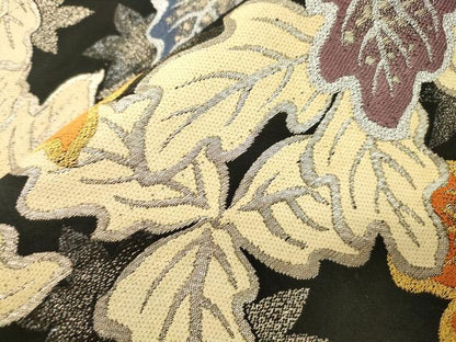 平和屋着物●六通柄　京本袋帯　草木文　黒地　銀糸　正絹　逸品　CABN3618dy