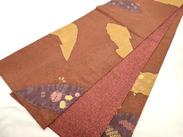 平和屋着物●六通柄袋帯　絞り　草花文　正絹　逸品　CABN3620dy