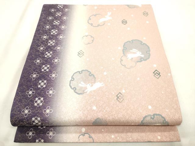 平和屋着物●両面　両方向　全通柄袋帯　雪輪兎文　金糸　やまと誂製　正絹　逸品　CABN3644dy