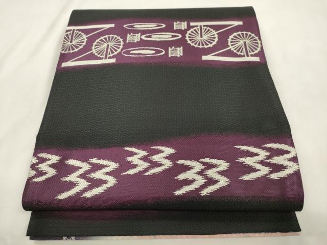 平和屋着物●両面　両方向　全通柄袋帯　雪輪兎文　金糸　やまと誂製　正絹　逸品　CABN3644dy