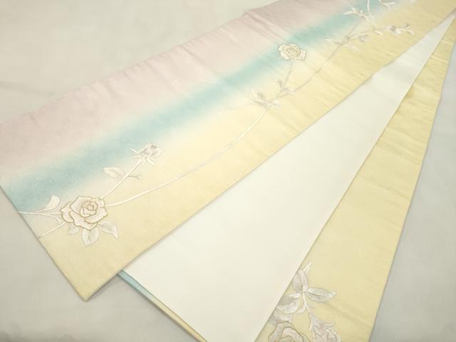 平和屋着物●袋帯　総手刺繍　薔薇　金銀糸　正絹　逸品　CABN3654dy