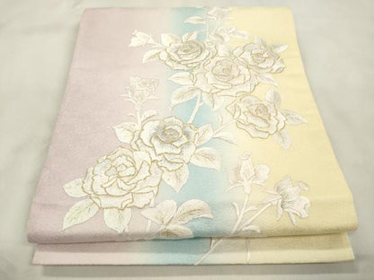 平和屋着物●袋帯　総手刺繍　薔薇　金銀糸　正絹　逸品　CABN3654dy