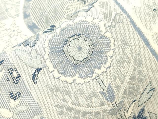 平和屋着物●本場筑前博多織　八寸名古屋帯　藍　更紗花文　正絹　逸品　CABN3673dy