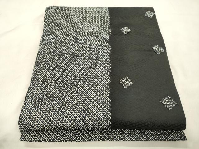 平和屋着物●六通柄　京袋帯　総絞り　菱文　黒地　正絹　逸品　CABN3675dy