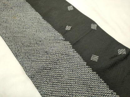 平和屋着物●六通柄　京袋帯　総絞り　菱文　黒地　正絹　逸品　CABN3675dy