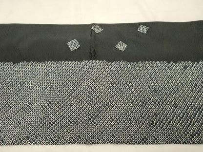 平和屋着物●六通柄　京袋帯　総絞り　菱文　黒地　正絹　逸品　CABN3675dy
