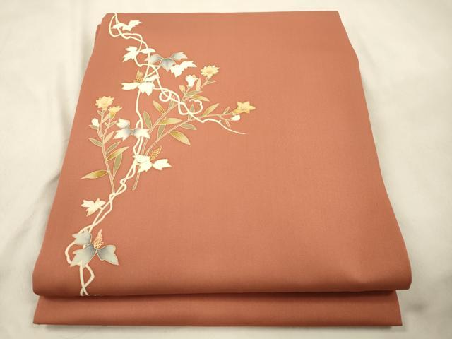 平和屋着物●塩瀬　九寸開き名古屋帯　作家物　草花文　金彩　三越扱い　正絹　逸品　CABN3687dy