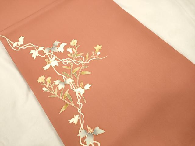 平和屋着物●塩瀬　九寸開き名古屋帯　作家物　草花文　金彩　三越扱い　正絹　逸品　CABN3687dy