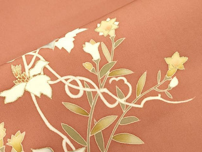 平和屋着物●塩瀬　九寸開き名古屋帯　作家物　草花文　金彩　三越扱い　正絹　逸品　CABN3687dy