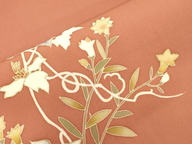 平和屋着物●塩瀬　九寸開き名古屋帯　作家物　草花文　金彩　三越扱い　正絹　逸品　CABN3687dy