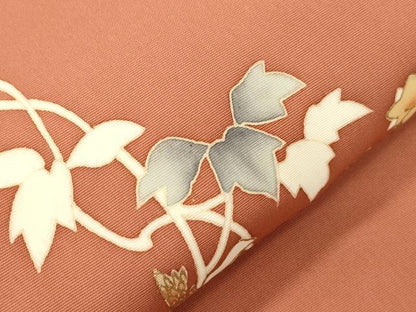 平和屋着物●塩瀬　九寸開き名古屋帯　作家物　草花文　金彩　三越扱い　正絹　逸品　CABN3687dy