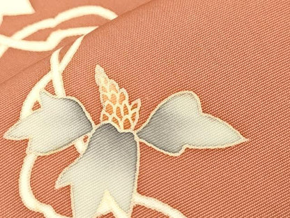 平和屋着物●塩瀬　九寸開き名古屋帯　作家物　草花文　金彩　三越扱い　正絹　逸品　CABN3687dy
