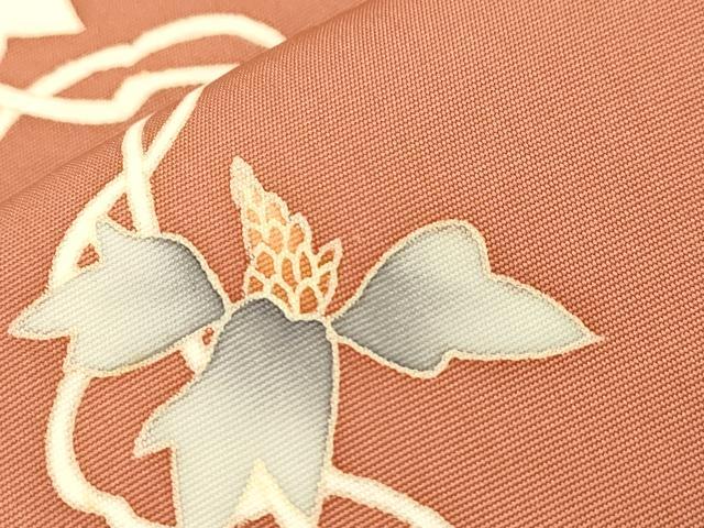 平和屋着物●塩瀬　九寸開き名古屋帯　作家物　草花文　金彩　三越扱い　正絹　逸品　CABN3687dy