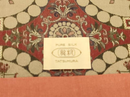 平和屋着物●龍村美術織物　全通柄九寸開き名古屋帯　獅子狩文錦　金糸　正絹　逸品　CABN3693dy