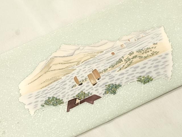 平和屋着物●塩瀬　九寸名古屋帯　正親庵　東海道五十三次　江尻之宿　正絹　逸品　CABN3695dy