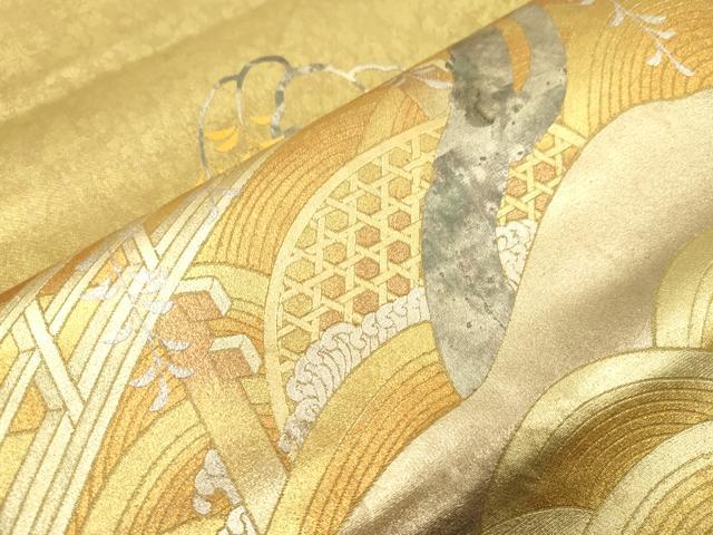 平和屋着物●金彩友禅　卓越技能者・名工・和田光正　太鼓柄袋帯　渡橋草木文　金銀彩　引箔　正絹　逸品　CABN3707dy