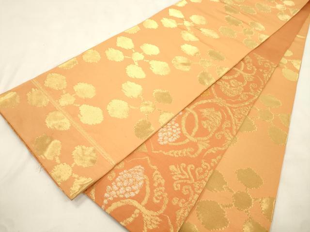 平和屋着物●両面　六通柄袋帯　草唐葡萄　正絹　逸品　CABN3708dy