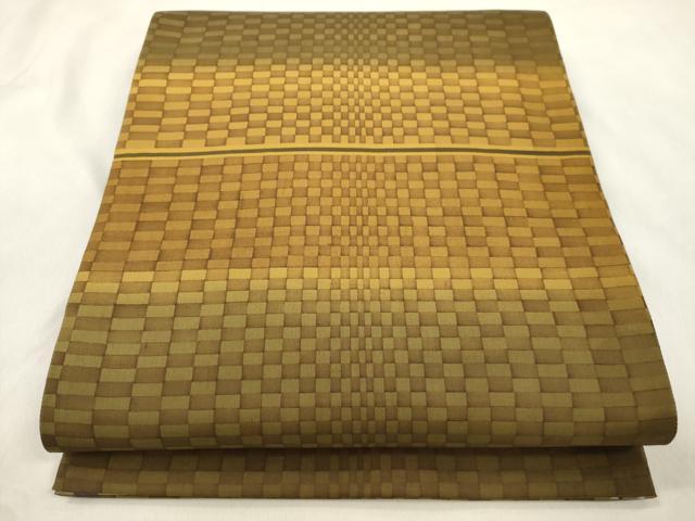 平和屋着物●両面　太鼓柄袋帯　格子柄　正絹　逸品　CABN3714dy