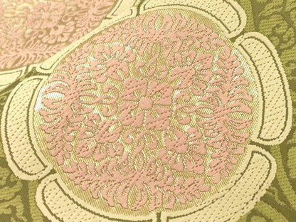 平和屋着物●六通柄袋帯　唐織　漢方染　花絵皿文　金糸　正絹　逸品　CABN3730dy
