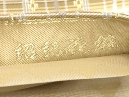 平和屋着物●両面　六通柄袋帯　紹紦花織　幾何学文　金糸　正絹　逸品　CABN3733dy