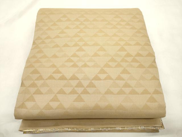 平和屋着物●両面　六通柄袋帯　紹紦花織　幾何学文　金糸　正絹　逸品　CABN3733dy