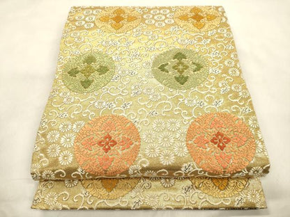平和屋着物●紋屋井関　御寮織　六通柄袋帯　草花丸文　金糸　正絹　逸品　CABN3748dy