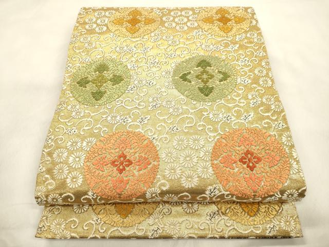 平和屋着物●紋屋井関　御寮織　六通柄袋帯　草花丸文　金糸　正絹　逸品　CABN3748dy