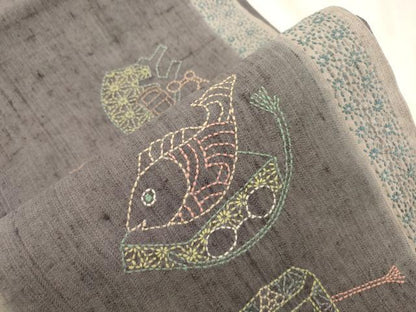 平和屋着物●太鼓柄袋帯　総刺繍　刺し子　玩具文　正絹　逸品　CABN3756dy