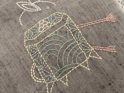 平和屋着物●太鼓柄袋帯　総刺繍　刺し子　玩具文　正絹　逸品　CABN3756dy