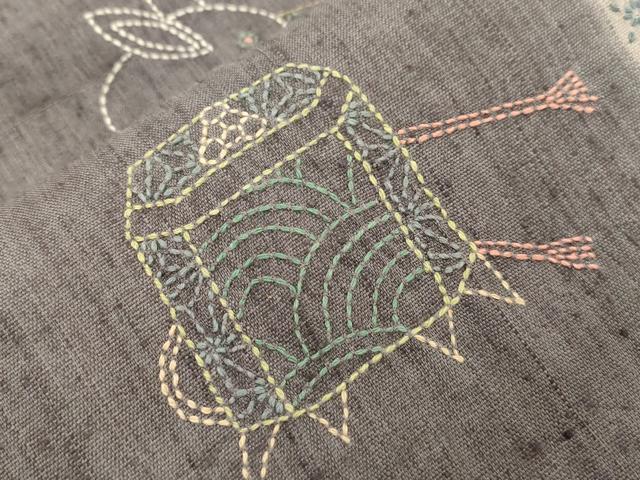 平和屋着物●太鼓柄袋帯　総刺繍　刺し子　玩具文　正絹　逸品　CABN3756dy