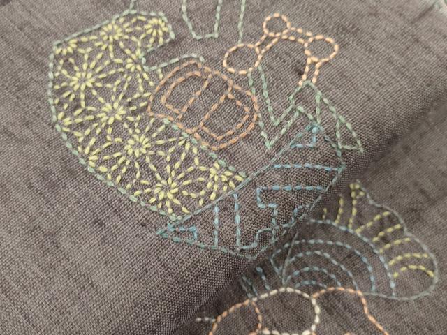 平和屋着物●太鼓柄袋帯　総刺繍　刺し子　玩具文　正絹　逸品　CABN3756dy