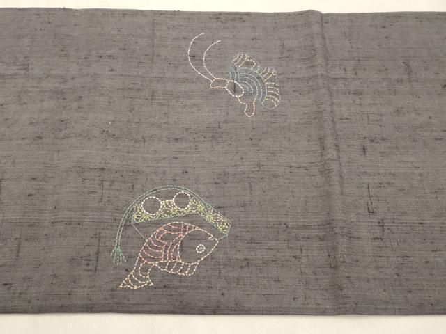 平和屋着物●太鼓柄袋帯　総刺繍　刺し子　玩具文　正絹　逸品　CABN3756dy